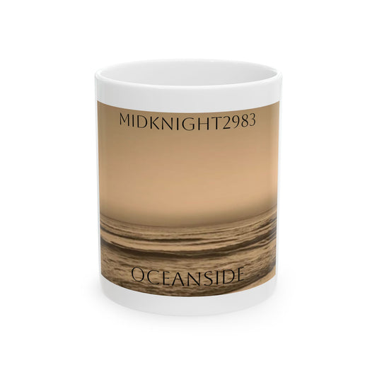 Oceanside (Letters Inside Of Frame) White Ceramic Mug, (11oz, 15oz)